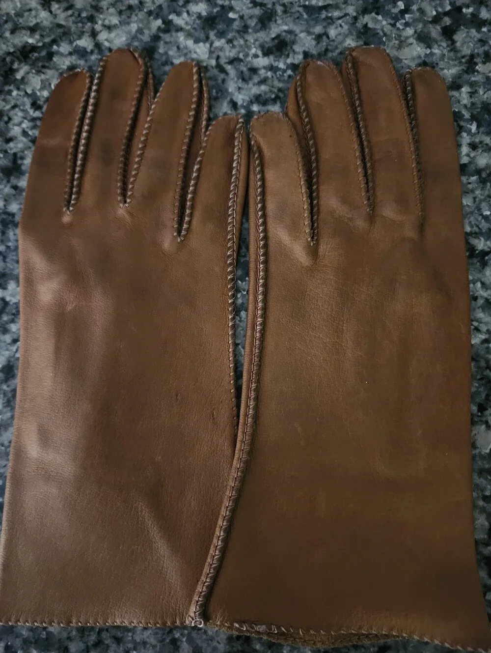 Vtg Stitched Detailing Brown Leather Gloves